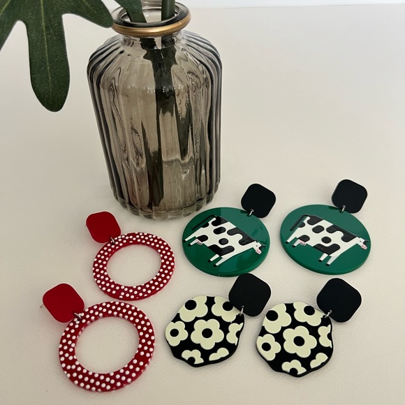 1970's Inspired Dangle Earrings -Retro Pop-of-Color Earrings -Whimsical Earrings - Picture 4 of 17